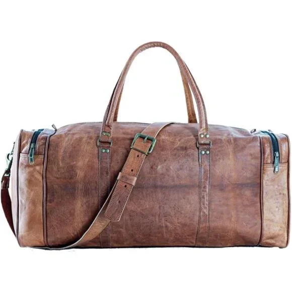 Leather duffle bags large 24 Inch Square Duffel Travel Gym Overnight Weekender